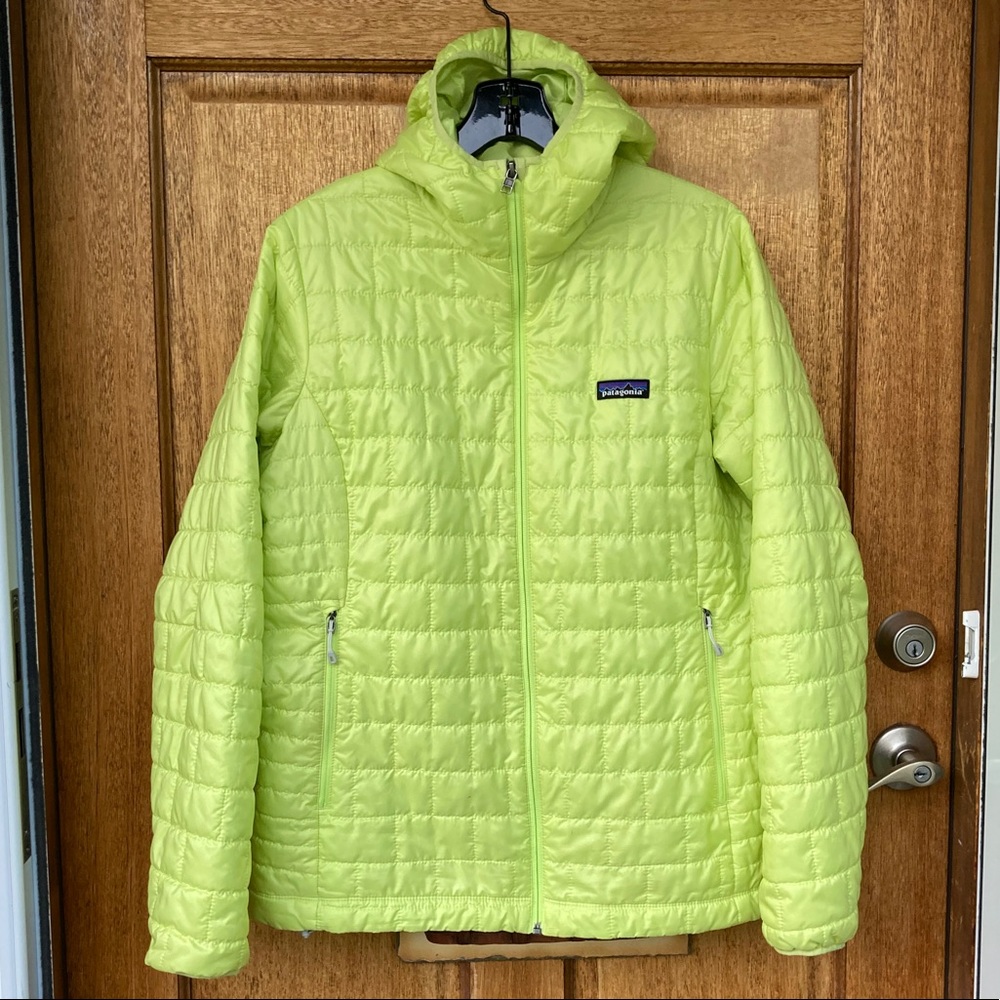 Patagonia Lime Green Quilted Hooded Puffer Jacket